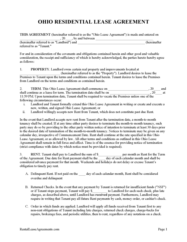 Free Ohio Residential Lease Agreement PDF MS Word