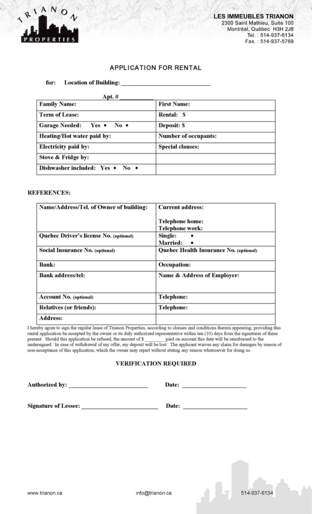 Free Quebec Application For Rental Form PDF 72KB 3 Page s 