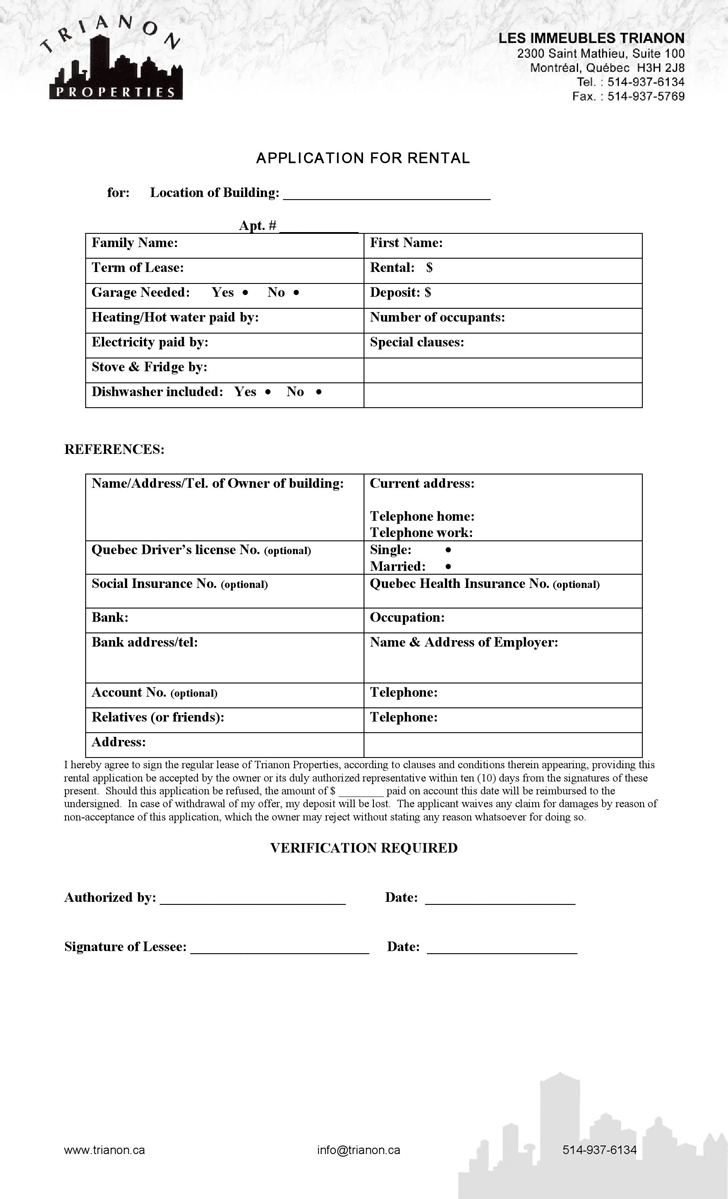 Free Quebec Application For Rental Form PDF 72KB 3 Page s