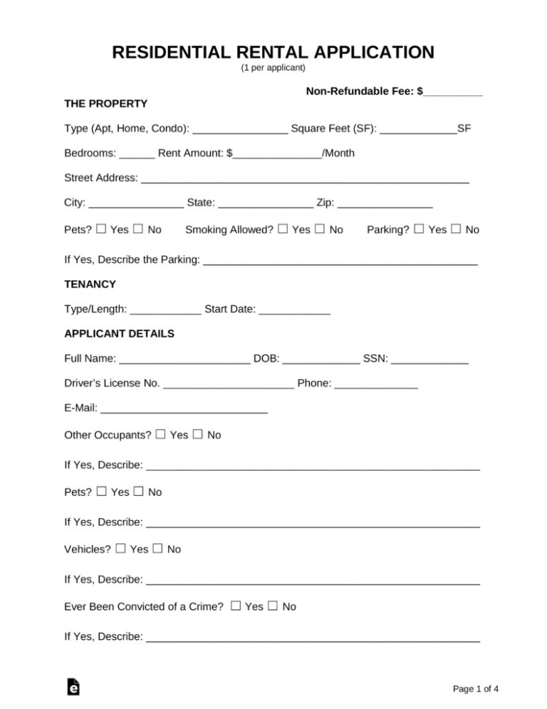 Free Rental Application Form Pdf Word Eforms Free Fillable 