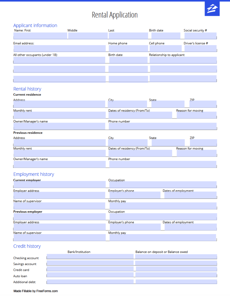 Free Residential Rental Application Form PDF WORD