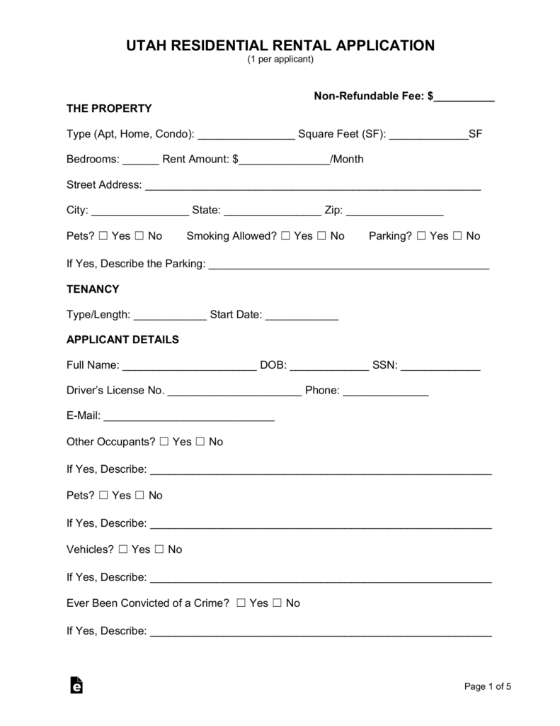 Free Utah Rental Application Form Word PDF EForms