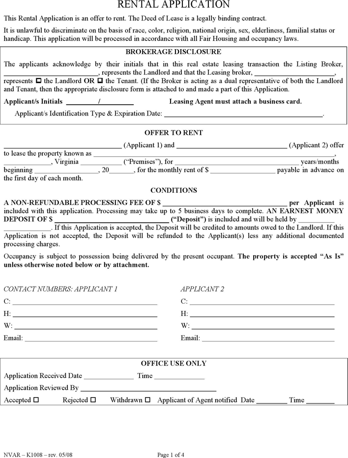 Free Virginia Rental Application Form PDF 132KB 4 Page s 