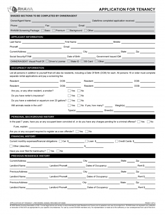 Free Washington Rental Application Form PDF EForms