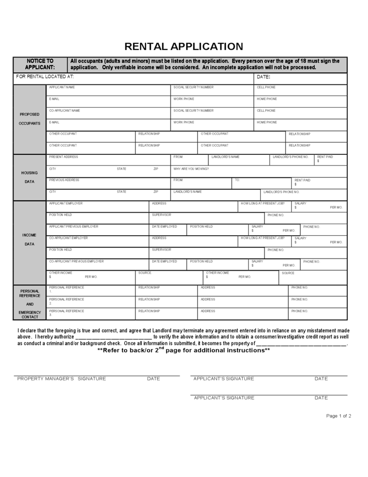 Hawaii Rental Application Form Free Download