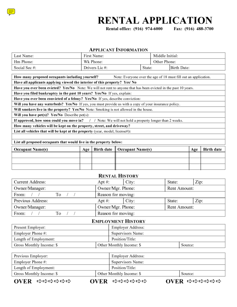 House Rental Application Form Free Printable Documents Rental 