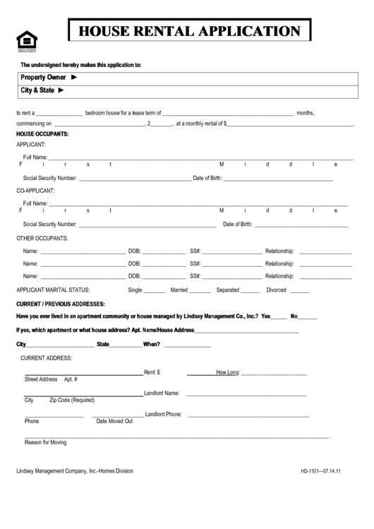 House Rental Application Form Printable Pdf Download