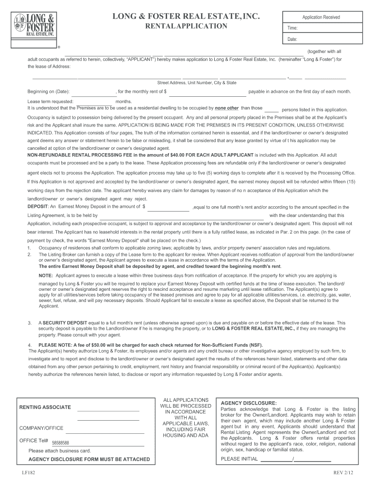 Long And Foster Rental Application Fill Online Printable Fillable