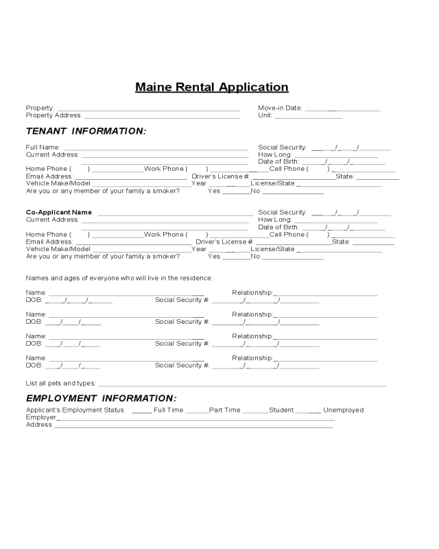 Maine Rental Application Edit Fill Sign Online Handypdf
