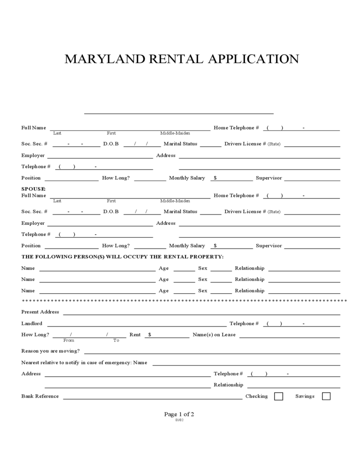 Maryland Rental Application Free Download