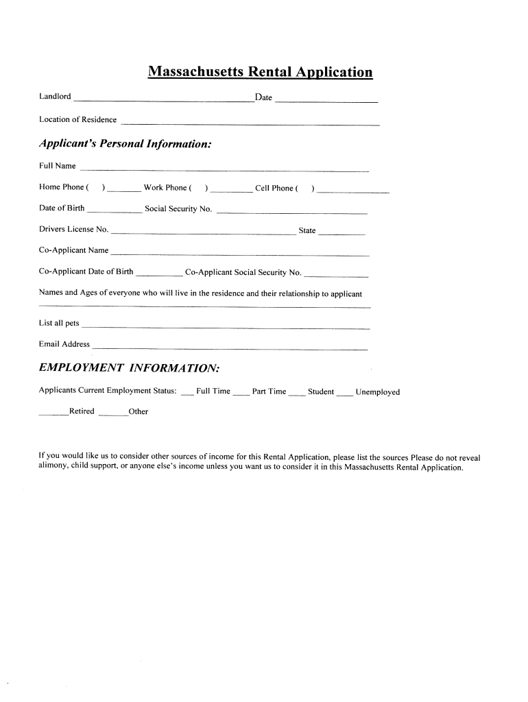 Massachusetts Rental Application Fill Online Printable Fillable 