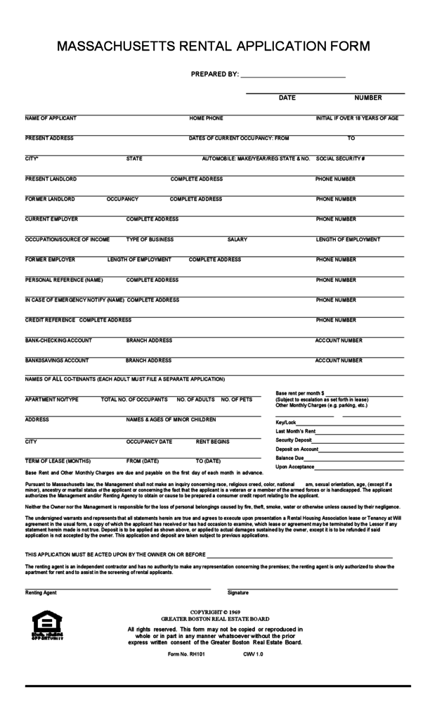 Massachusetts Rental Application LegalForms