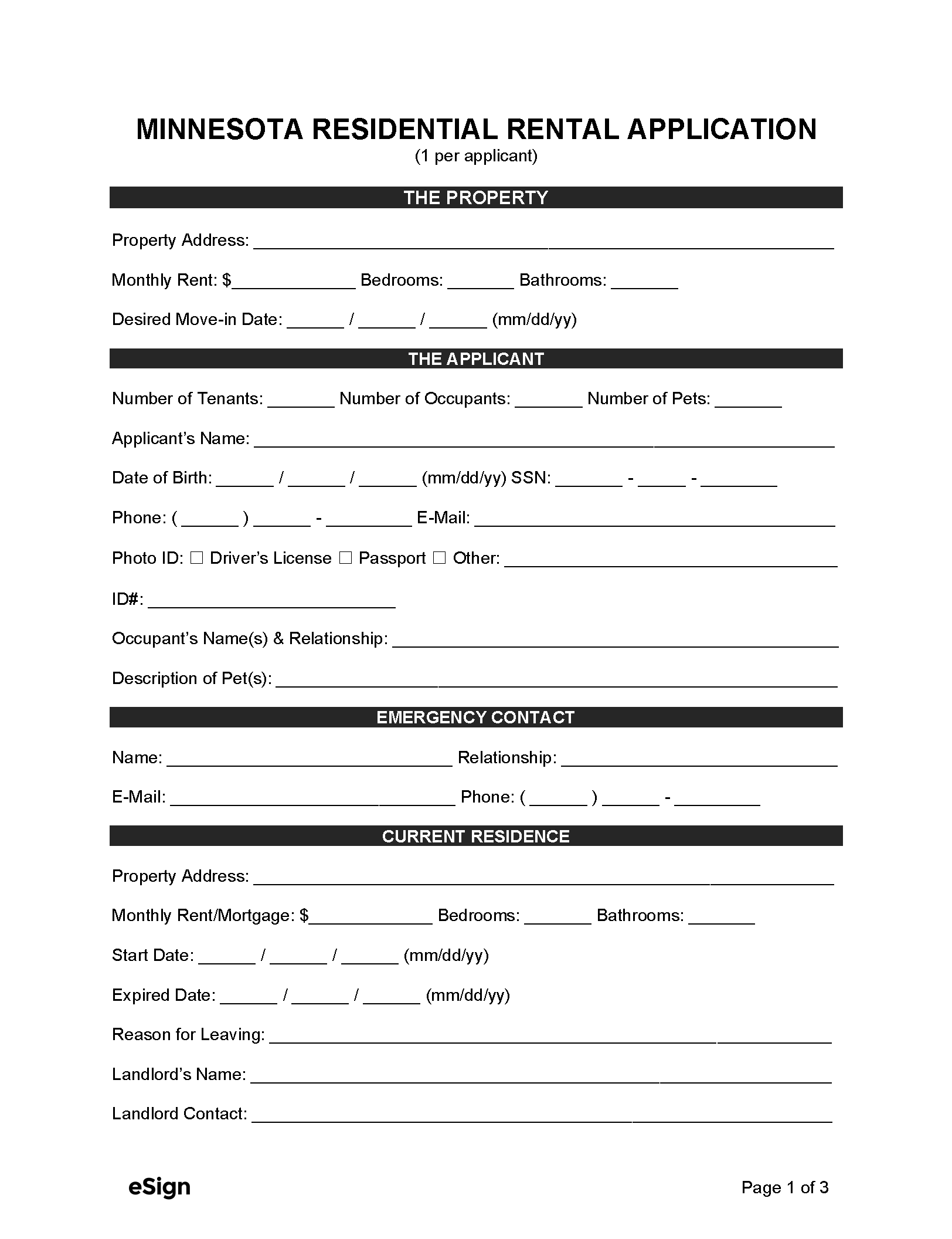 Minnesota Rental Application PDF WORD 2021