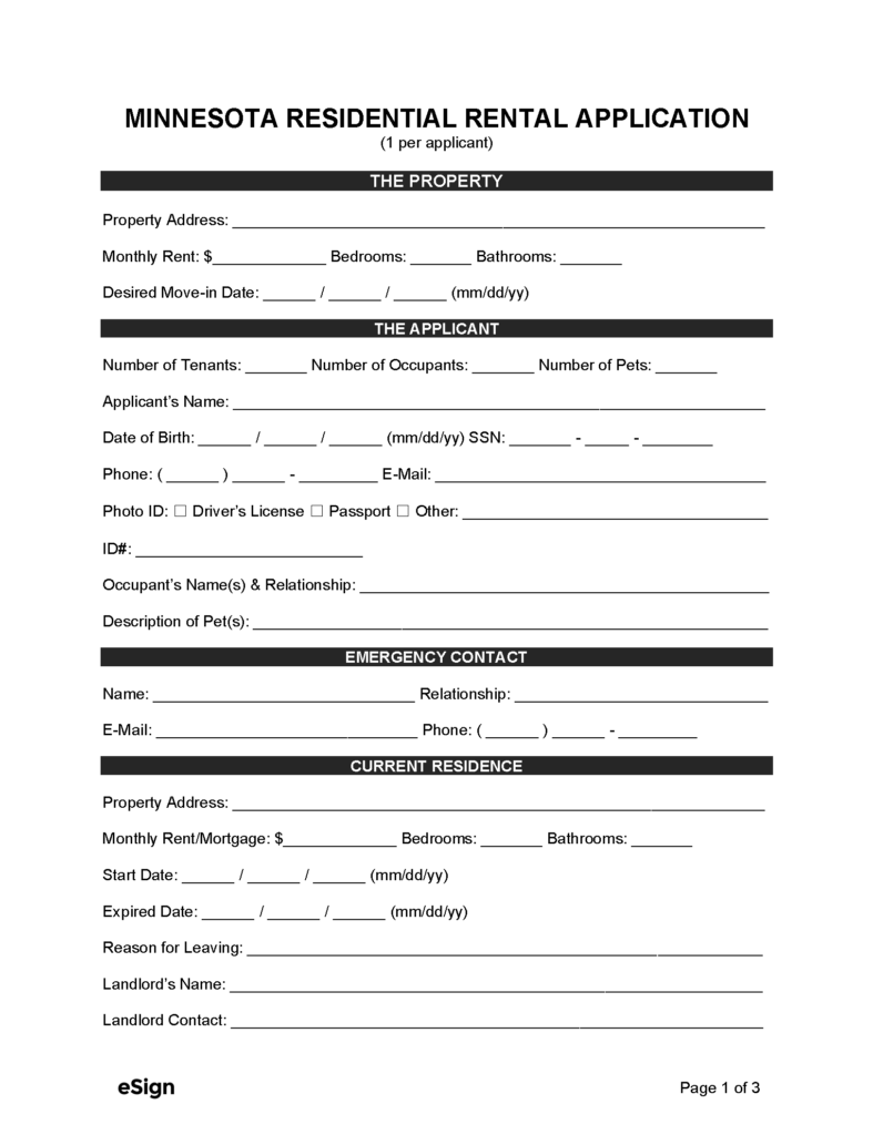 Minnesota Rental Application PDF WORD 2021 