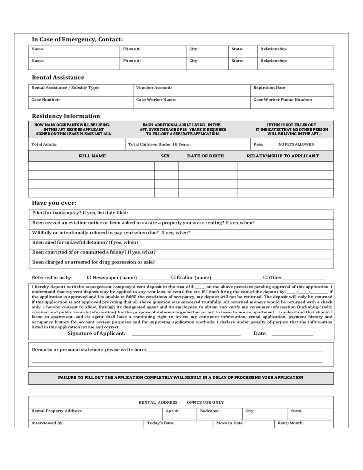 New York Rental Application Form Free Download