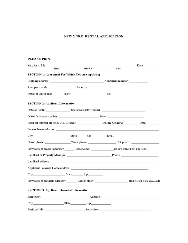 New York Rental Application Free Download