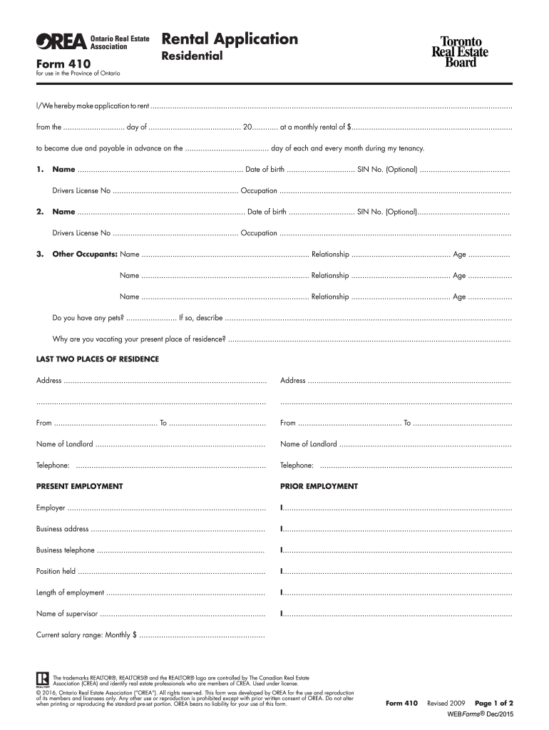 Ontario Application Form