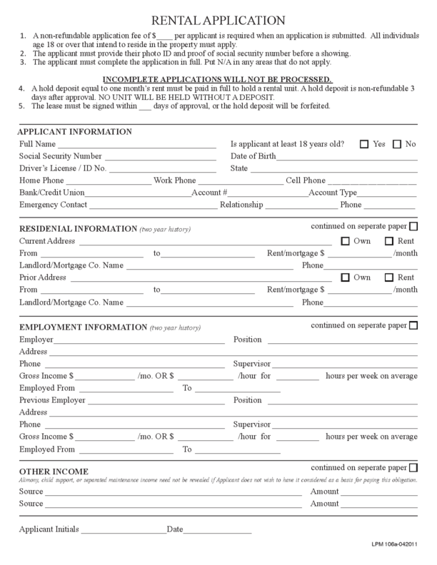 Pennsylvania Rental Application LegalForms