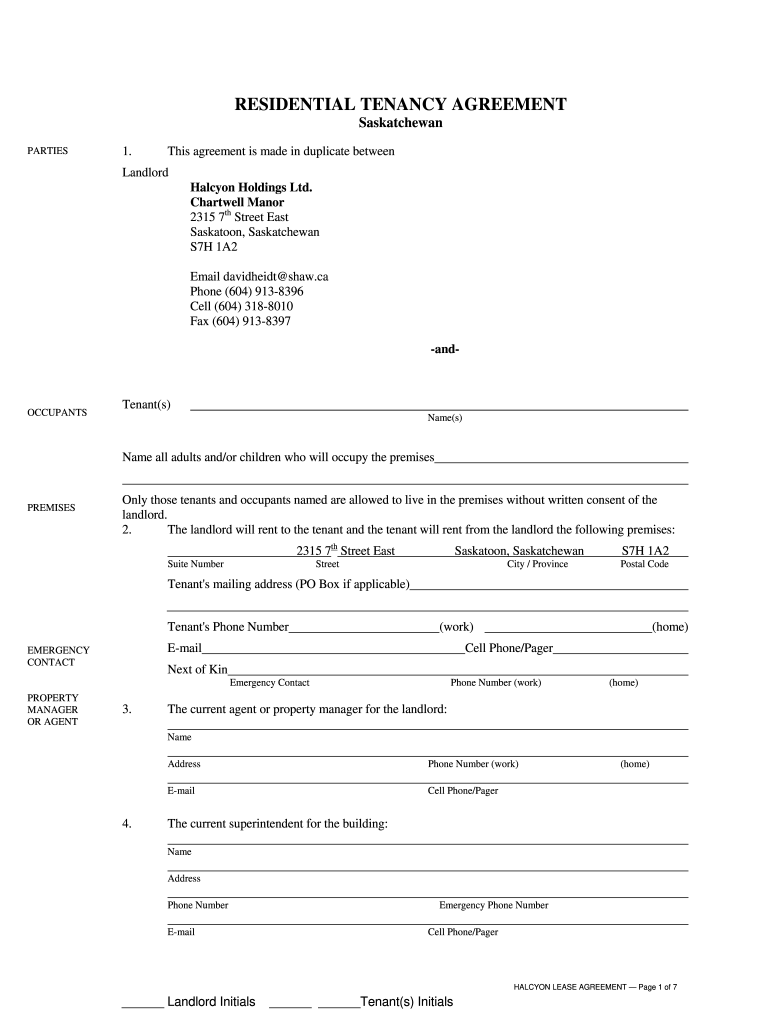 Rental Agreement Saskatchewan Fill Online Printable Fillable Blank 