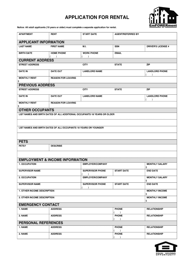 Rental Application Fill Online Printable Fillable Blank PdfFiller