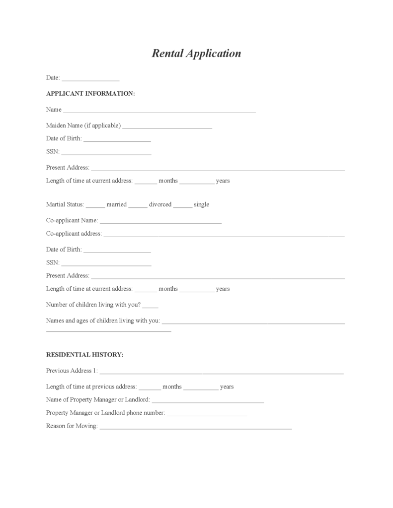 Rental Application Fillable PDF Free Printable Legal Forms