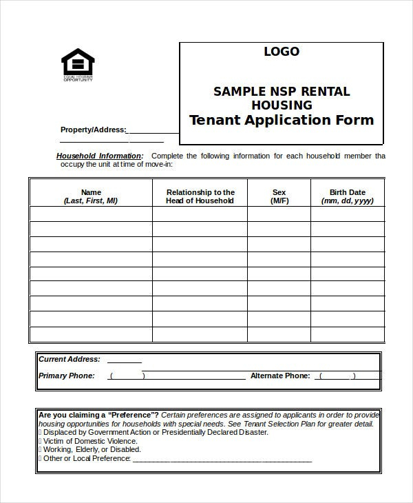 Rental Application Form 9 Free Sample Example Format Free 