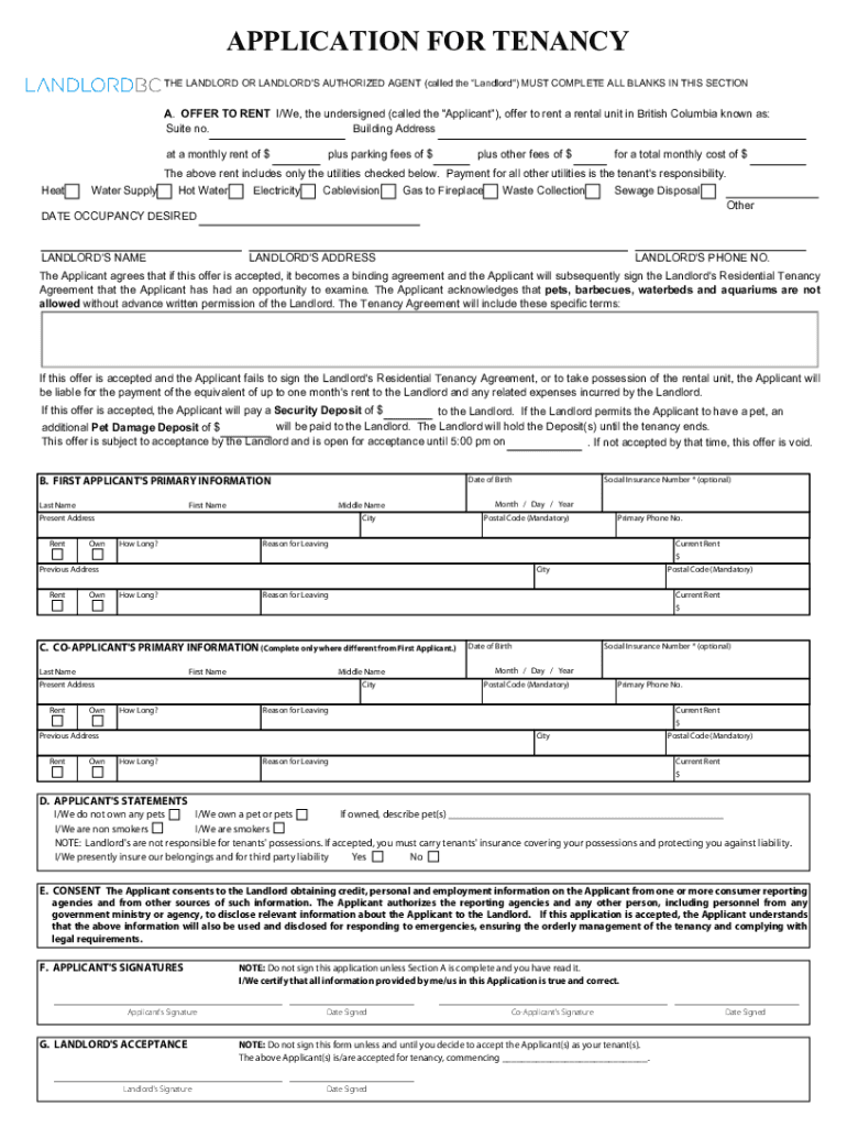 Rental Application Form Bc Fill And Sign Printable Template Online 