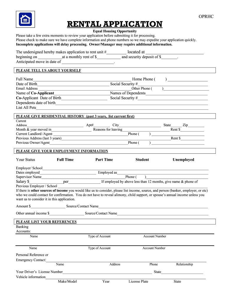 Rental Application Form Equal Fill Online Printable Fillable Blank 