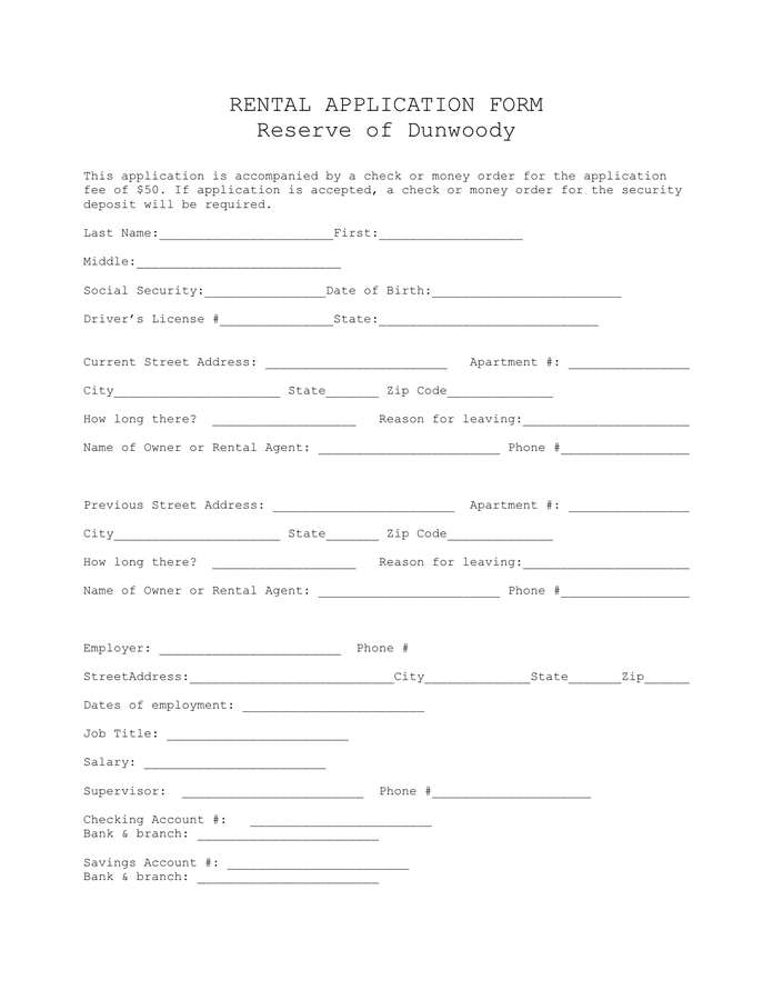 RENTAL APPLICATION FORM In Word And Pdf Formats