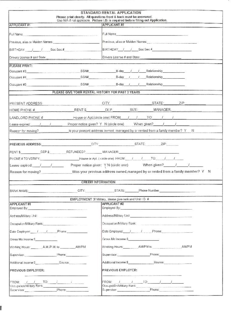 Rental Application Form Template Nsw