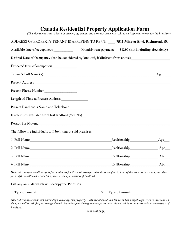 Rental Application Template Download Free Documents For PDF Word And 