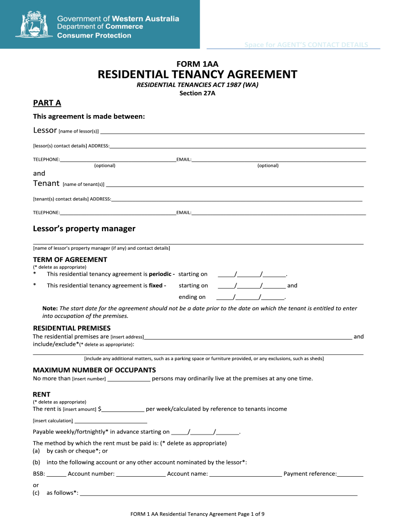Residential Tenancy Agreement Wa Fill Online Printable Fillable 