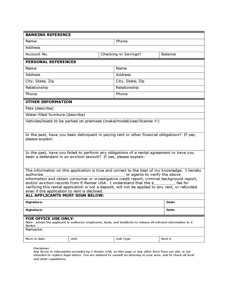 Sample Rental Application Form Alberta