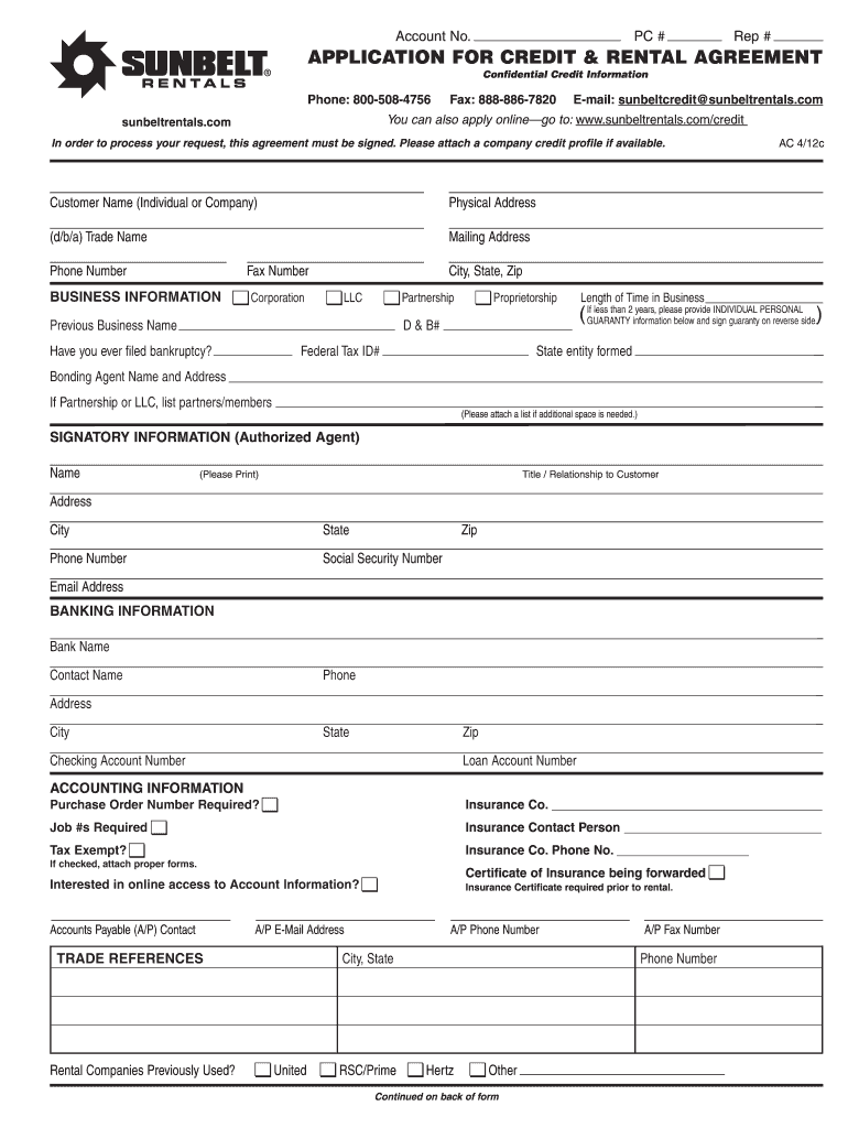 Sunbelt Rentals Credit Application Fill Online Printable Fillable 