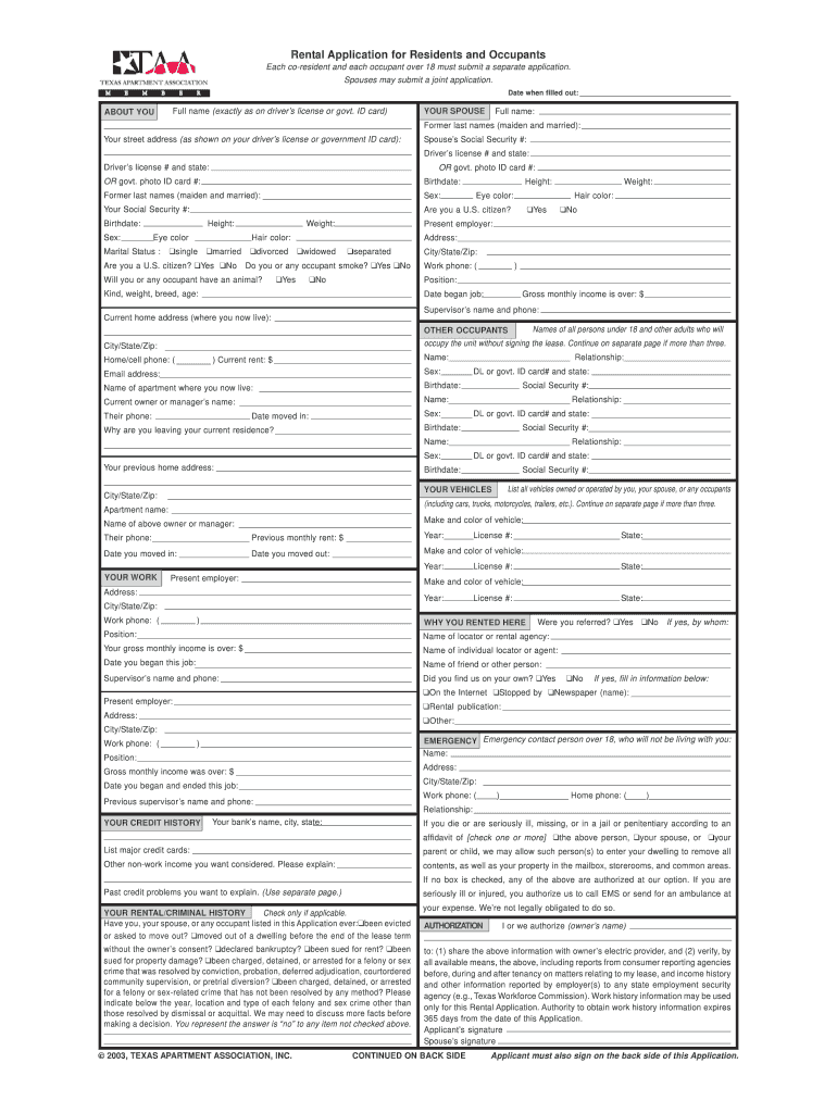 Taa Application Fill Online Printable Fillable Blank PdfFiller
