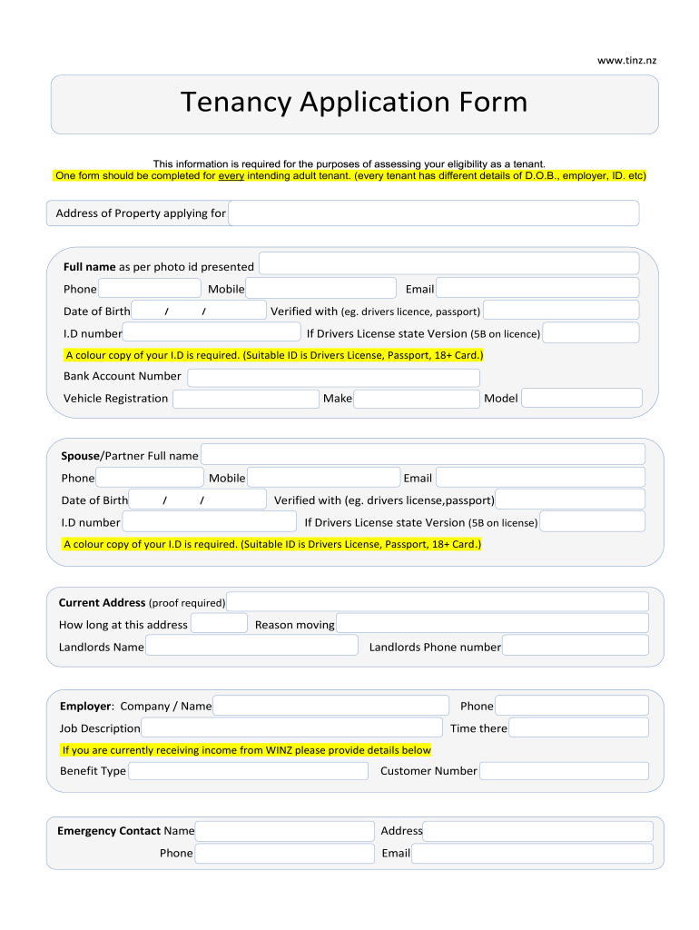 Tenancy Application Form Nz Fill Online Printable Fillable Blank 