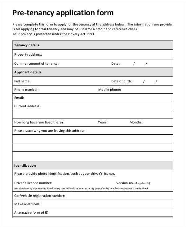 Tenant Application Form 9 Free Word PDF Documents Download Free 