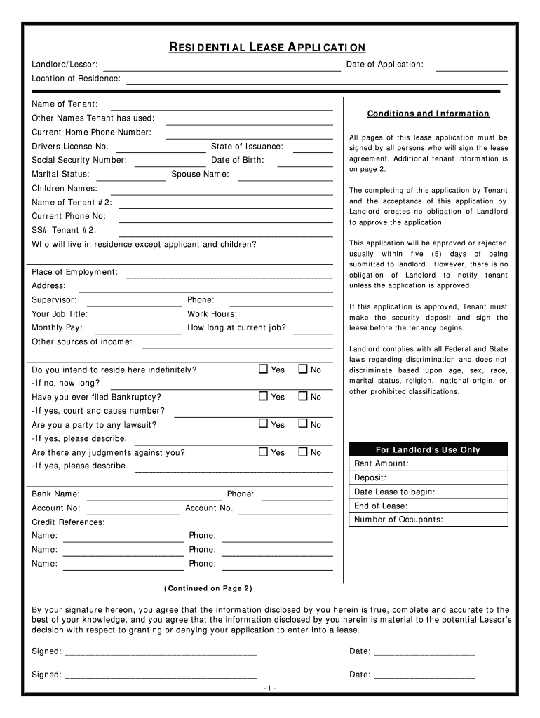 Texas Residential Rental Lease Application Form Online SellMyForms