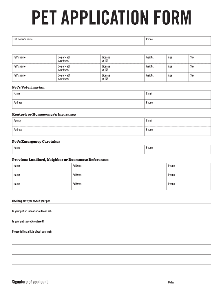 The Rental Girl Pet Application Form Fill And Sign Printable Template 