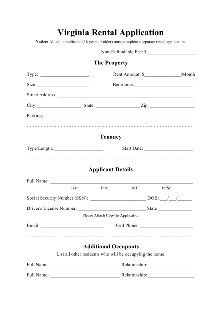 Virginia Rental Application Form Download Printable PDF Templateroller