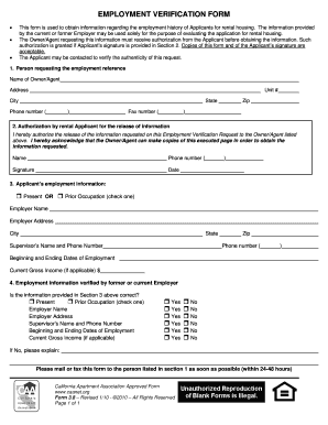 19 Printable Employment Verification Form For Rental Templates 