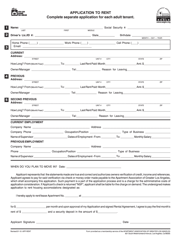 2010 2021 Form AAGLA Application To Rent Fill Online Printable 