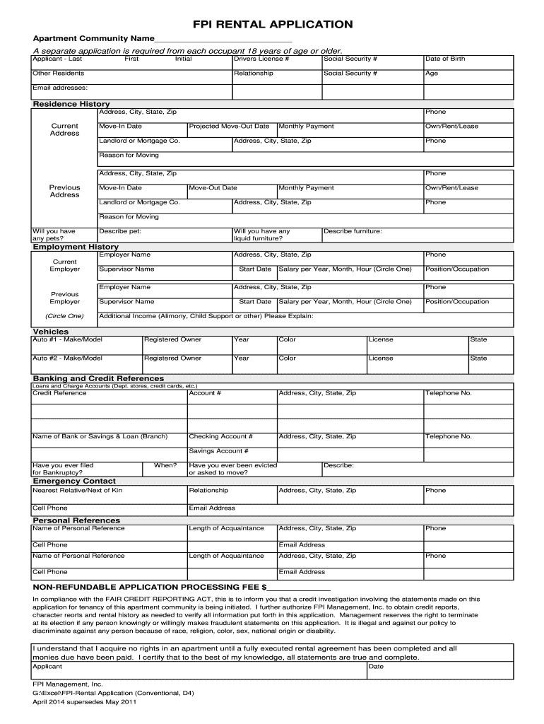 2014 2021 Form FPI Rental Application Fill Online Printable Fillable