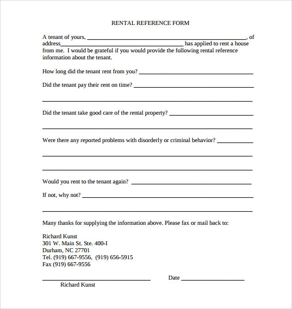 9 Rental Reference Form Templates To Download Sample Templates
