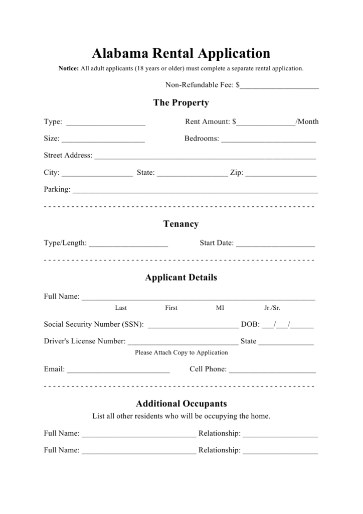 Alabama Rental Application Form Download Printable PDF Templateroller