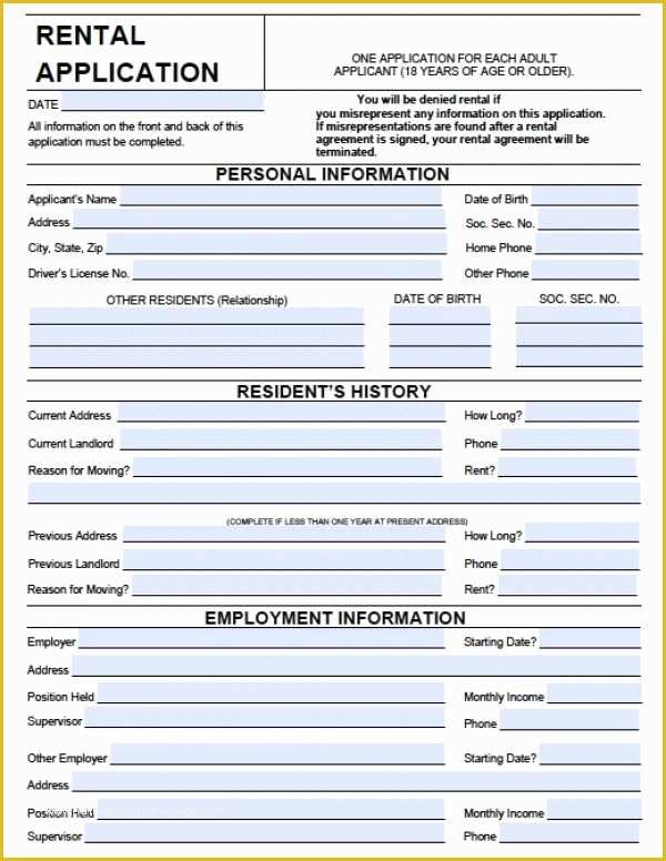 Apartment Application Template Free Of Printable Sample Rental 