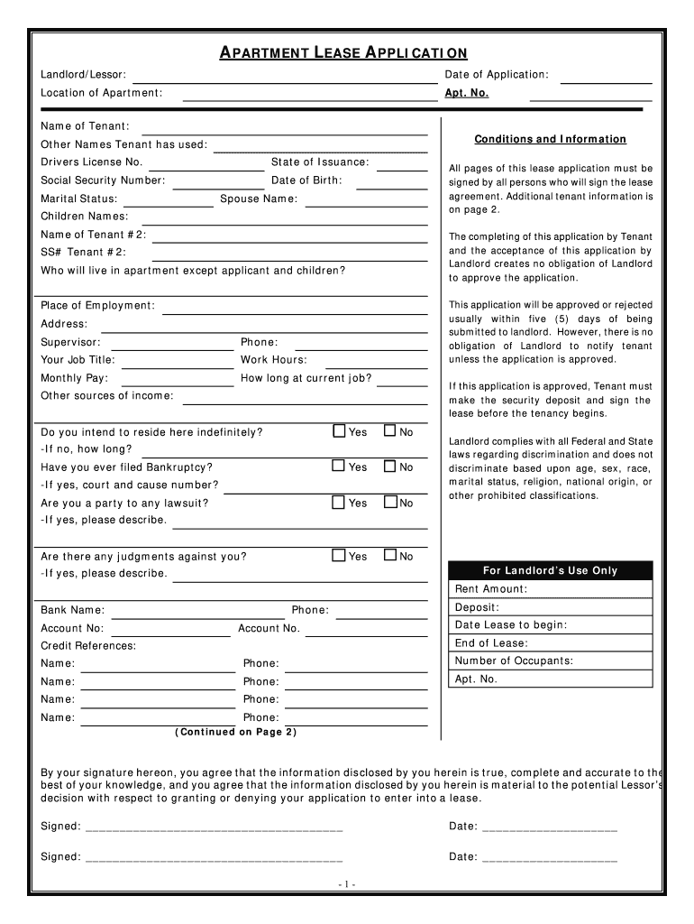 Apartment Lease Application Questionnaire Form Online SellMyForms