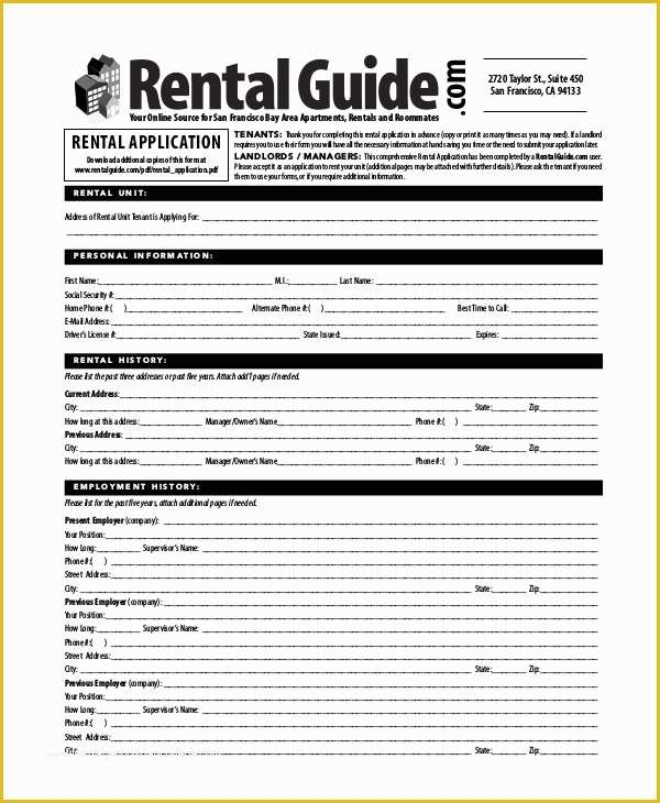 Apartment Rental Application Template Free Of Apartment Application 7 