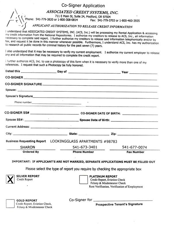 Application Form Rental Application Form With Cosigner