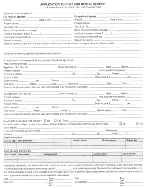 Application To Rent And Rental Deposit California Association Of 